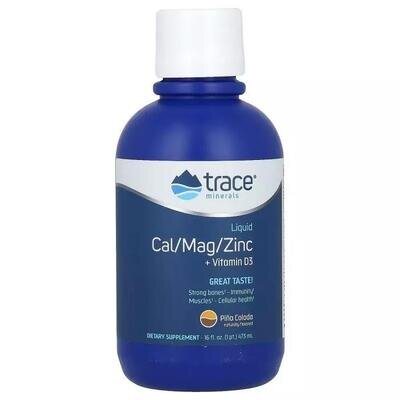 Кальцій, магній, цинк та вітамін D3 Trace Minerals Liquid Cal Mag Zinc Vitamin D3 зі смаком піна колади розчин, 473 мл