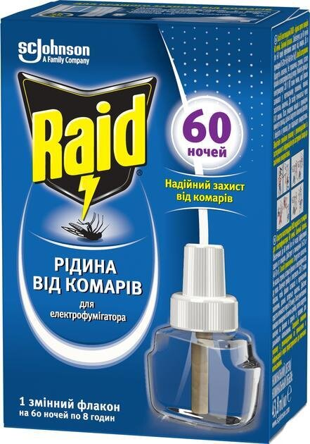 Рідина від комарів для електрофумігаторів Raid, 60 ночей