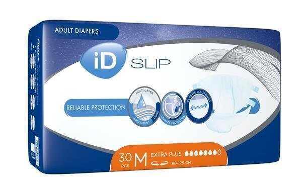 Підгузки для дорослих iD Slip Extra Plus, розмір M (80-125 см) дихаючі, 30 штук