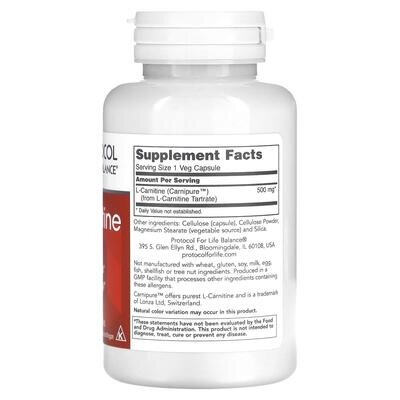 L-карнітин Protocol for Life Balance L-Carnitine 500 мг, 60 вегетаріанських капсул