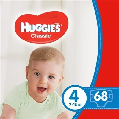 Підгузки Huggies Classic дитячі розмір 4, 7-18 кг, 68 шт