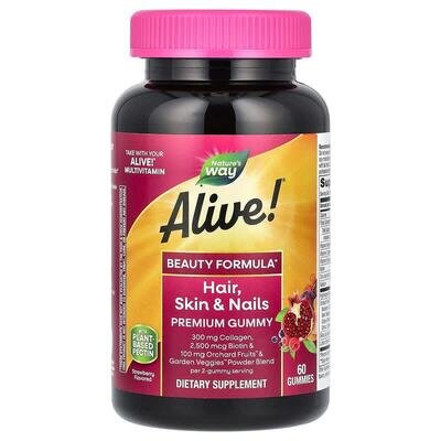 Комплекс для шкіри, волосся, нігтів Nature's Way Alive! Hair, Skin & Nail з полуничним смаком, 60 жувальних пастилок