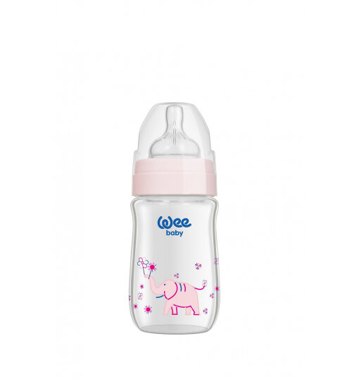Пляшечка для годування Wee Baby Classic Plus скляна термостійка з широкою шийкою, силіконова соска №1, 180 мл