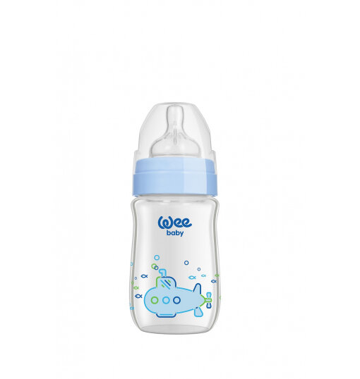 Пляшечка для годування Wee Baby Classic Plus скляна термостійка з широкою шийкою, силіконова соска №1, 180 мл