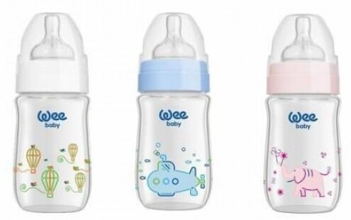 Пляшечка для годування Wee Baby Classic Plus скляна термостійка з широкою шийкою, силіконова соска №1, 180 мл