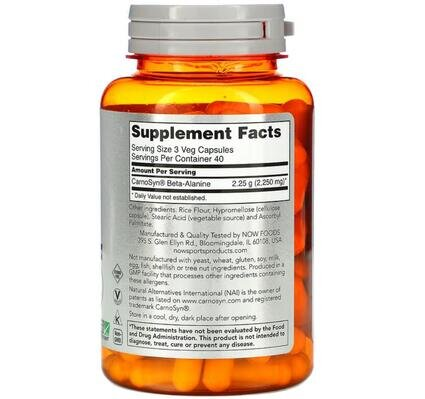 Бета-аланін NOW Sports Beta-Alanine 750 мг вег. капсули №120