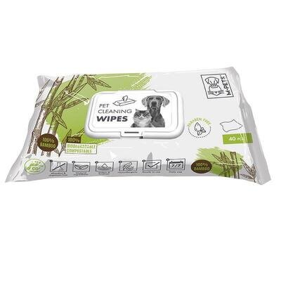 Серветки вологі M-Pets Pet Cleaning Wipes Bamboo очищаючі для собак, котів і гризунів, 40 штук