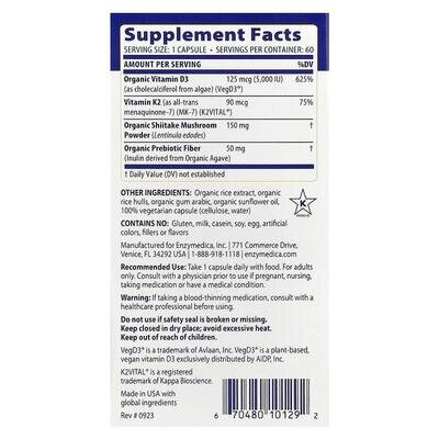 Вітамін D3 з вітаміном K2 Enzymedica Vitamin D3 + Vitamin K2, 60 капсул