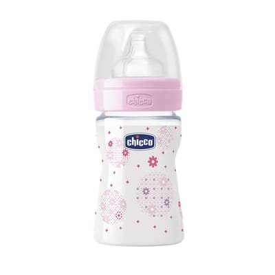 Пляшка дитяча пластикова Chicco Well-Being з соскою силіконовою, нормальний потік, для дівчаток, 150 мл
