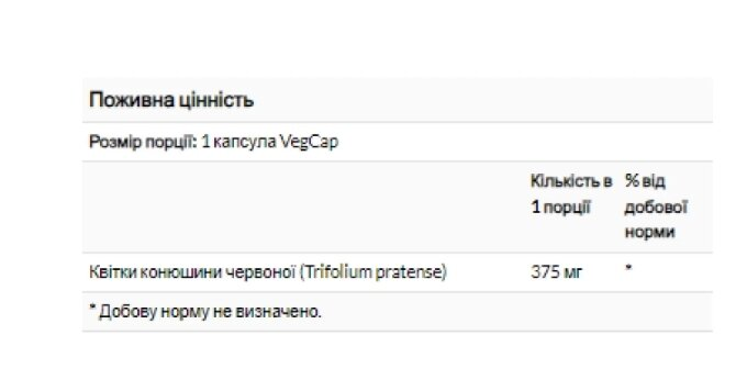 Червона конюшина Solaray Red Clover Blossom 375 мг, 100 веганських капсул