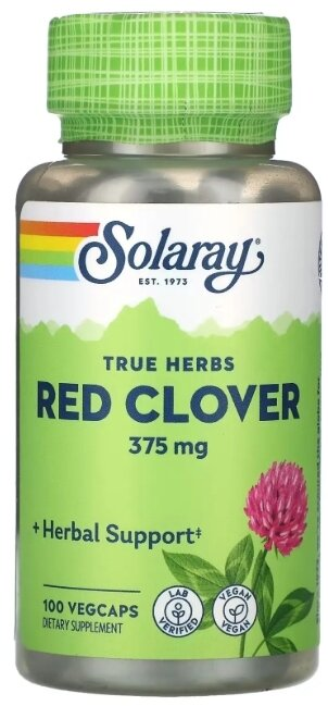 Червона конюшина Solaray Red Clover Blossom 375 мг, 100 веганських капсул