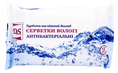 Серветки вологі D.S. Турбота та ніжний догляд Антибактеріальні, 15 шт