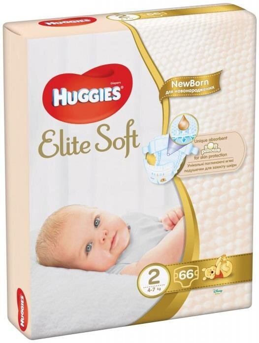 Підгузки Huggies Elite Soft дитячі, размер 2, 4-6 кг, 66 шт