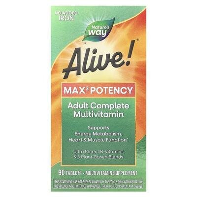 Мультивітаміни Nature's Way Alive! Max3 Potency Multivitamin Without Iron, 90 таблеток