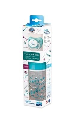 Пляшечка антиколікова Canpol Babies 0164_blu з повільною соскою 3м+ та пустушка 6-18 місяців, 240 мл