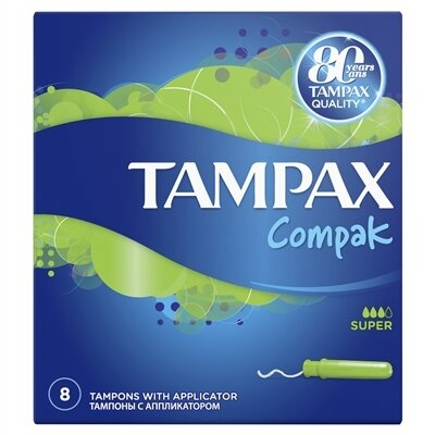 Тампони Tampax Compak Super з аплікатором, 3 краплі, 8 штук