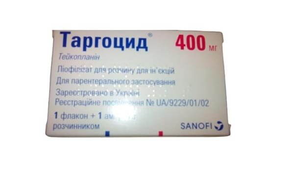 Таргоцид ліофілізат для р-ну д/ін. по 400 мг №1 у флак. з р-ком