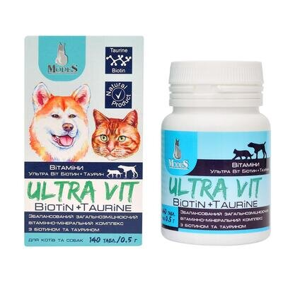 Вітамінно-мінеральний комплекс ModeS Ultra Vit Biotin + Taurine Вітамінно-мінеральний комплекс для собак та котів, 140 таблеток