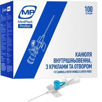 Канюля внутрішньовенна MP MedPlast Proflon 22G (0,9 x 25 мм) блакитна, 1 штука
