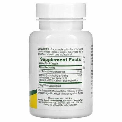 ДГЕА-25 з біоперіном Nature's Plus DHEA-25 With Bioperine, 60 капсул