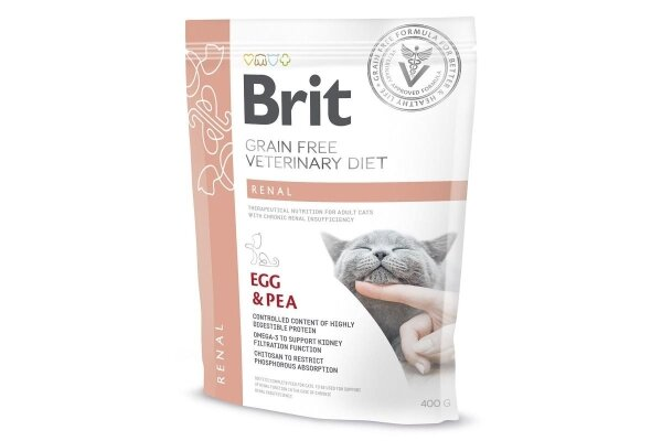 Корм сухий для кішок Brit GF Veterinary Diets Cat Renal при хронічній нирковій недостатності з горохом та яйцями, 400 г