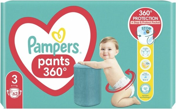 Підгузки-трусики Pampers Pants дитячі розмір 3, 6-11 кг, 62 шт
