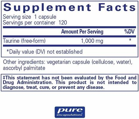 Таурин Pure Encapsulations Taurine 1000 мг, 120 капсул