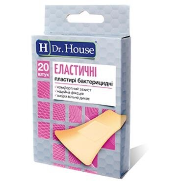Набір пластирів медичних Dr. House Еластичні бактерицидні на тканій основі, 7,2 см х 2,3 см, 20 штук