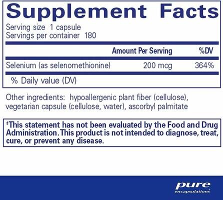 Селен (селенометіонін) Pure Encapsulations Selenium (selenomethionine) 200 мкг, 180 капсул