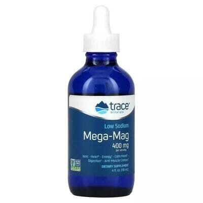Магній з низьким вмістом натрію Trace Minerals Low Sodium Mega-Mag 400 мг у краплях, 118 мл