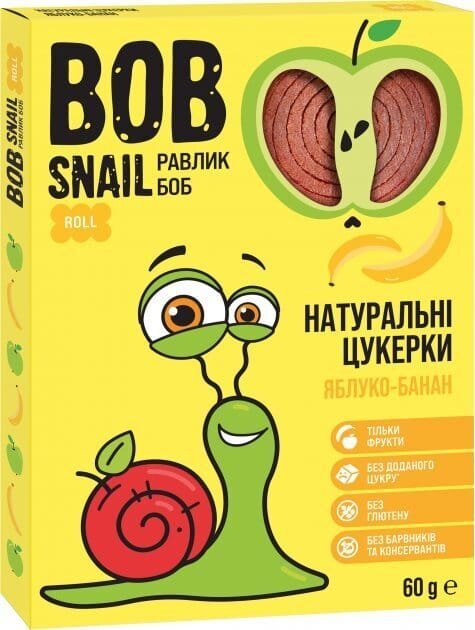Цукерки Bob Snail Roll натуральні яблучно-бананові, 60 г