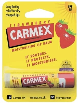 Бальзам для губ Carmex SPF15 зі смаком Полуниці, 4,25 г стік