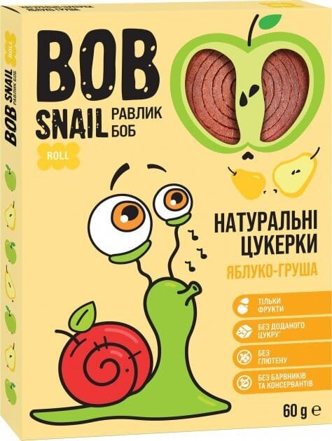 Цукерки Bob Snail Roll натуральні яблучно-грушеві, 60 г