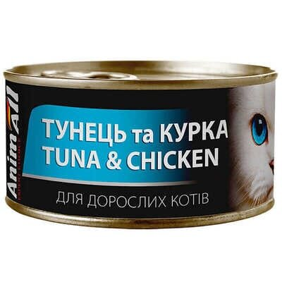 Корм вологий для дорослих котів AnimAll тунець з куркою, 85 г