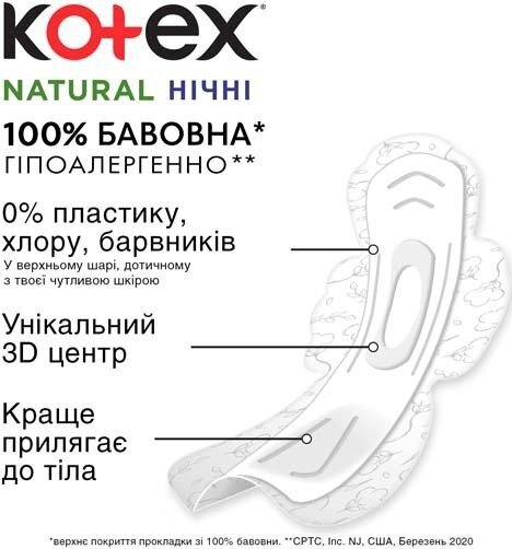Прокладки гігієнічні Kotex Natural нічні, 6 шт