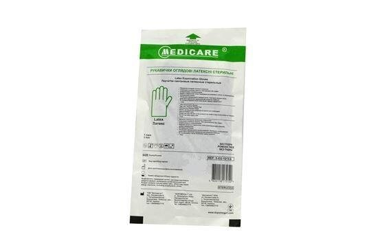 Рукавички оглядові Medicare Latex Powderfree Sterile латексні, без пудри, стерильні з високим ступенем захисту, розмір L, пара