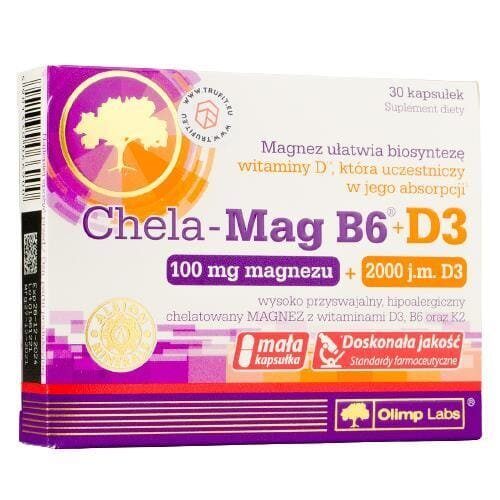 Хелат Магнію та вітаміни В6+Д3 Olimp Chela-Mag B6+D3, 30 капсул