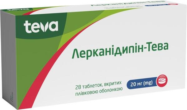 Лерканідипін-Тева таблетки, в/плів. обол. по 20 мг №28 (14х2)