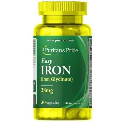 Залізо Puritan's Pride Easy Iron (Glycinate) 28 мг, 30 гелевих капсул