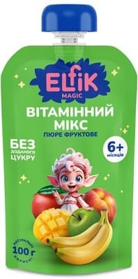 Пюре фруктове Elfik Magic для дітей з 6 місяців Вітамінний мікс, 100 г