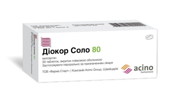 Діокор соло 80 таблетки, в/плів. обол. по 80 мг №30 (10х3)
