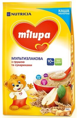 Каша молочна Milupa мультизлакова з грушею та сухариками для дітей з 10 місяців, 210 г