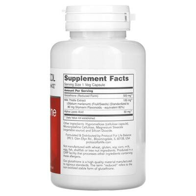 Глутатіон Protocol for Life Balance Glutathione 500 мг, 60 веганських капсул