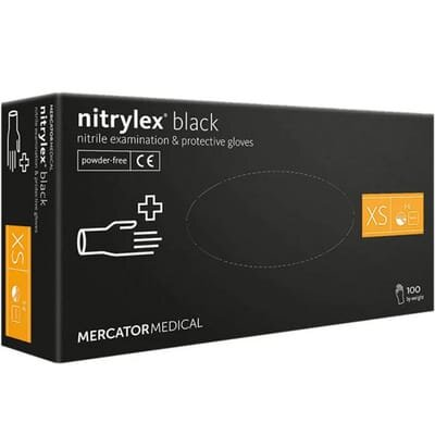 Рукавички оглядові Mercator Medical Nitrylex PF BLACK нітрилові неопудрені, розмір XS, нестерильні, чорні, 100 штук