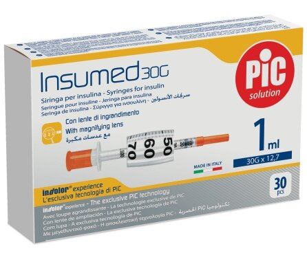 Шприц інсуліновий 1 мл Insumed 30G (0,30 x 12,7 мм), 30 штук