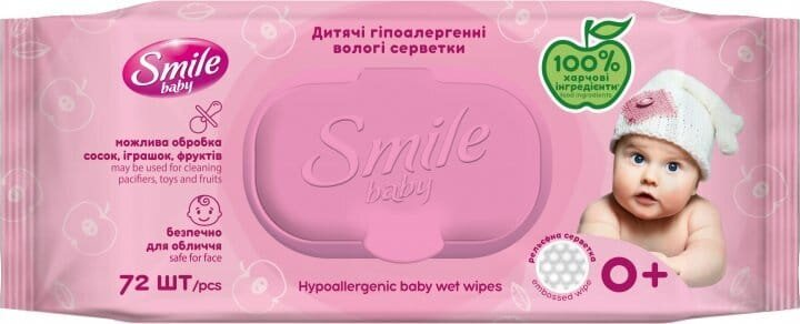 Серветки вологі Smile Baby для немовлят, з клапаном, 72 шт