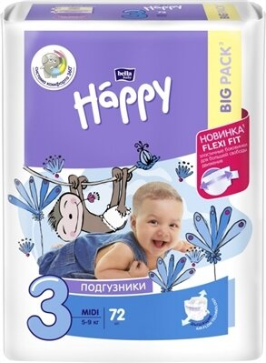 Підгузки Bella Baby Happy Midi, розмір 3, 5-9 кг, 72 шт