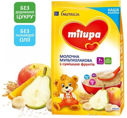 Каша молочна Milupa мультизлакова з сумішшю фруктів для дітей з 7 місяців, 210 г