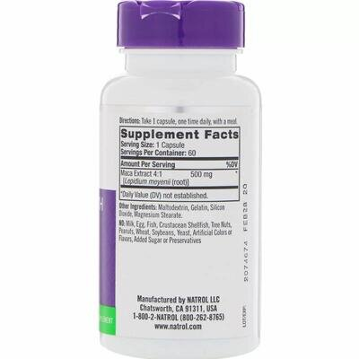 Мака перуанська Natrol Maca 500 мг, 60 капсул