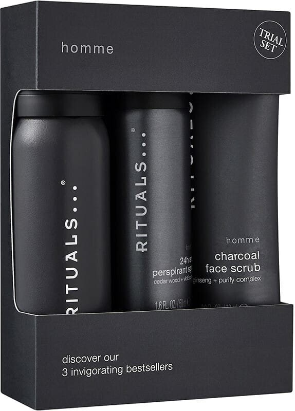 Подарунковий набір Rituals Homme Trial Set (Гель для душу 50 мл + Спрей-антиперспірант 50 мл + Скраб для обличчя 70 мл)
